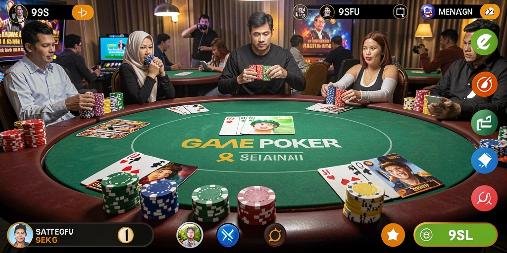 Screenshot 9SL menampilkan gameplay poker yang seru dan menegangkan.