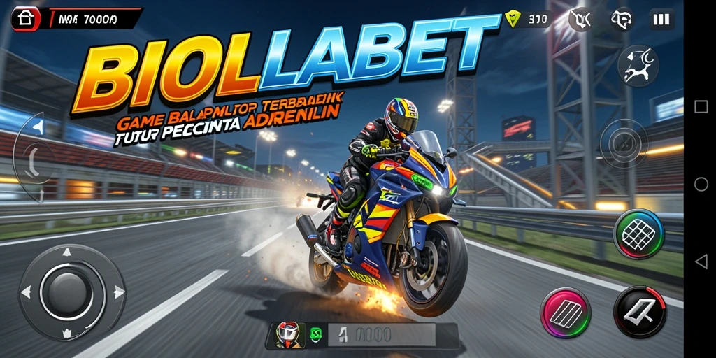 Screenshot gameplay BIOLABET menampilkan aksi balap motor yang mendebarkan.