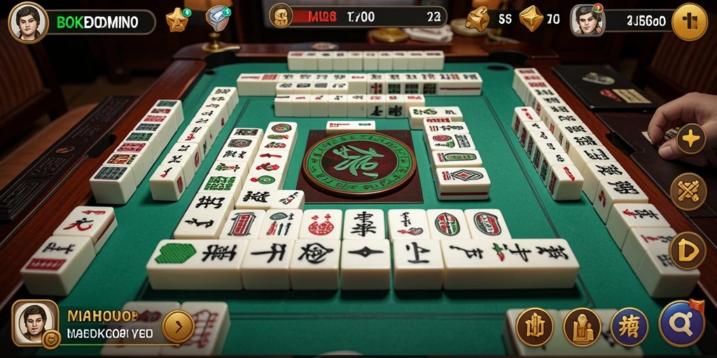 Screenshot BOKEDOMINO menampilkan gameplay Mahjong yang seru dan penuh warna.