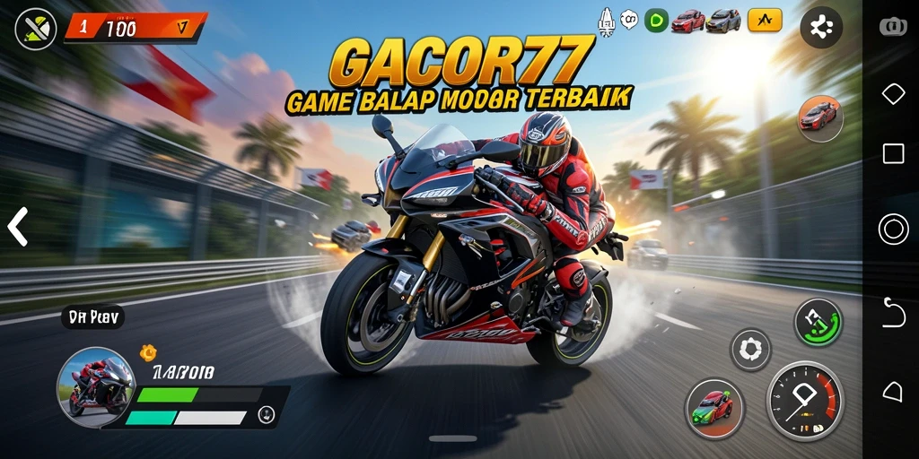 Screenshot yang menampilkan aksi balap mendebarkan di GACOR77.
