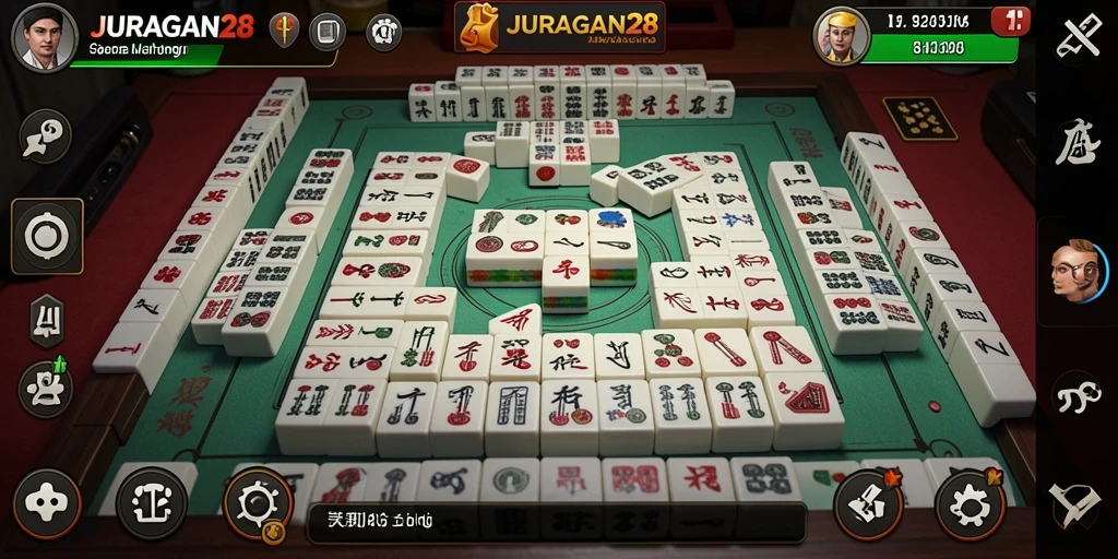 Tampilan menarik dari gameplay JURAGAN28 yang menampilkan ubin Mahjong.