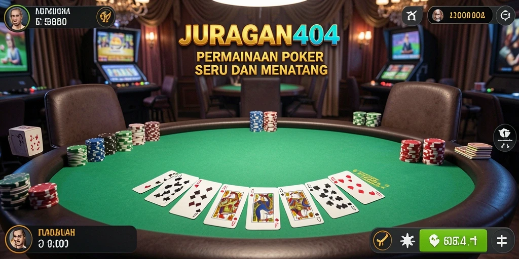 Screenshot gameplay JURAGAN404 menampilkan aksi Poker yang mendebarkan.