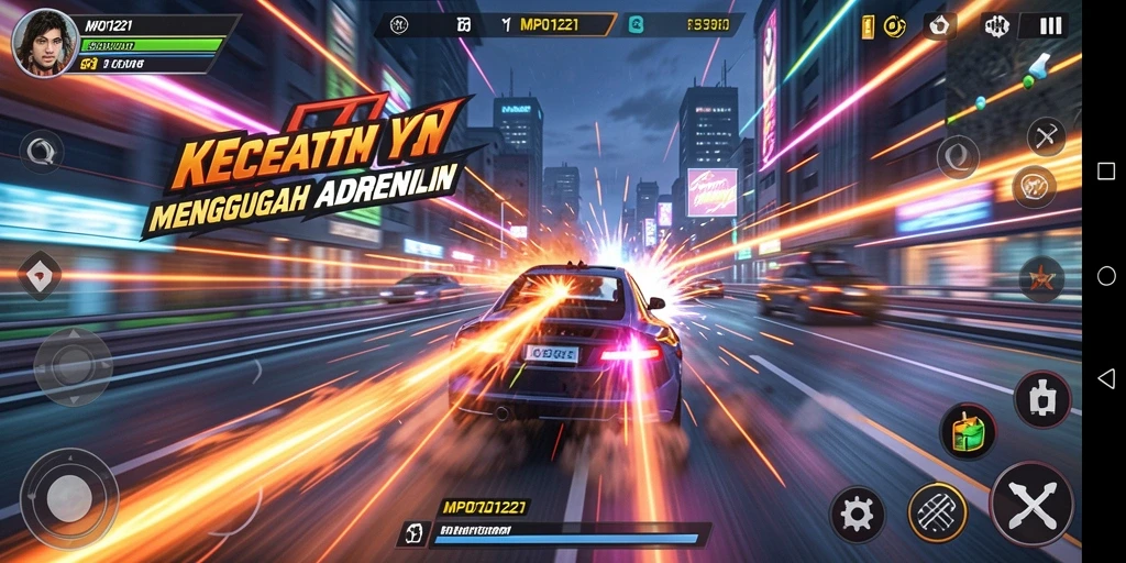 Screenshot gameplay MPO1221 menampilkan aksi balapan yang cepat dan mendebarkan.