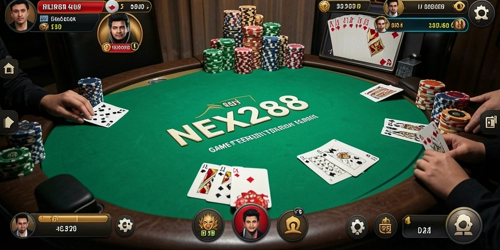Tangkapan layar gameplay NEX288 menampilkan aksi poker yang seru.