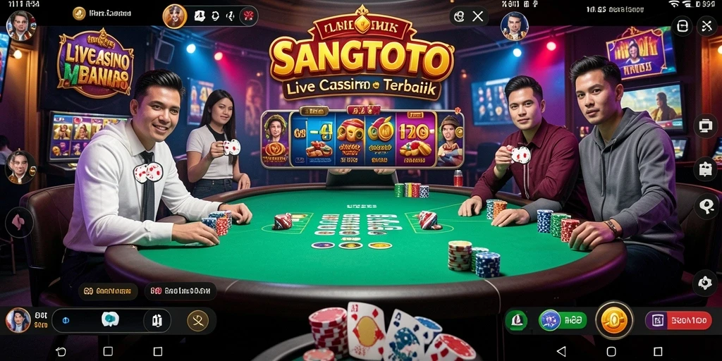Screenshot gameplay SANGTOTO menampilkan dealer live dan interaksi pemain.