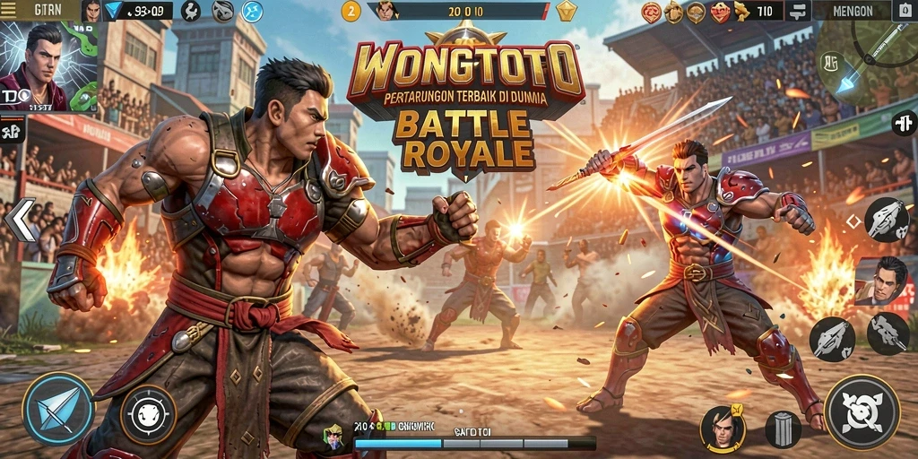 Screenshot WONGTOTO menampilkan aksi seru dalam pertempuran Battle Royale.